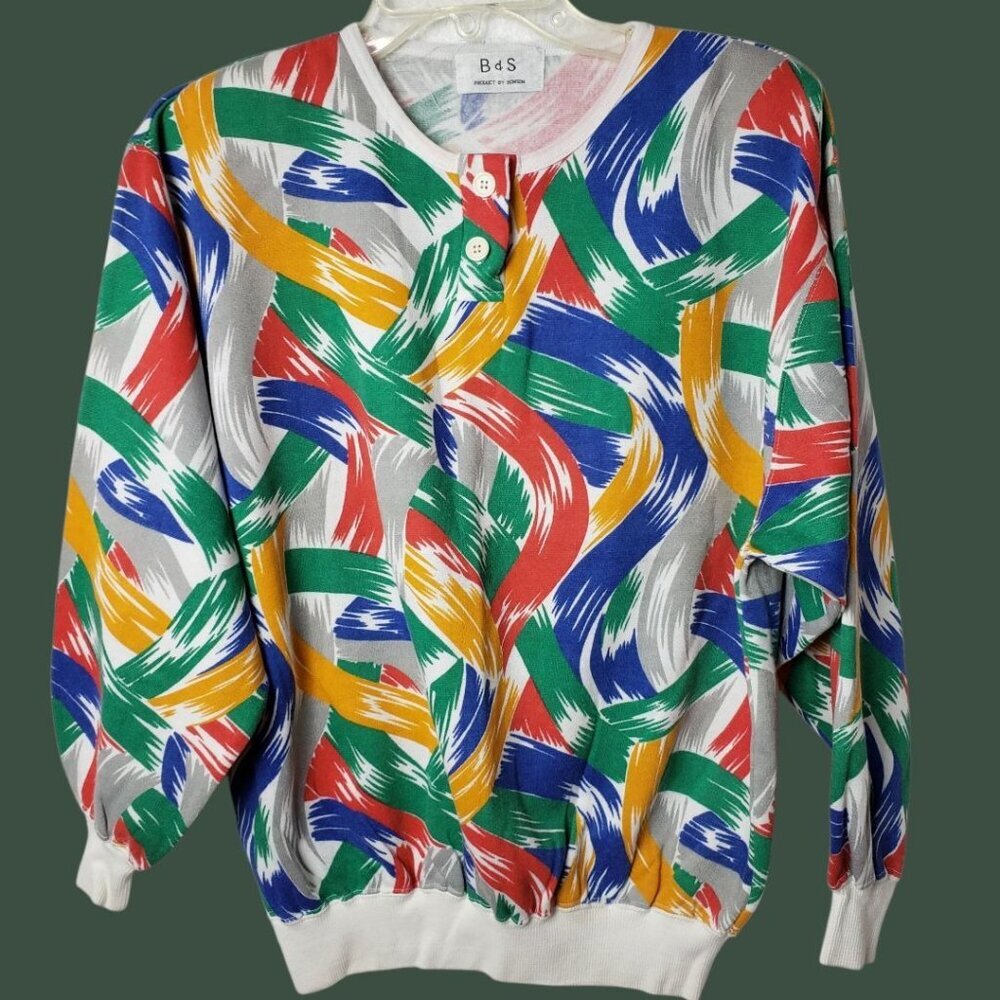 BDS Vtg Abstract Splatter Raimbow Paint  Men Sweatshirt Multicolor  Medium